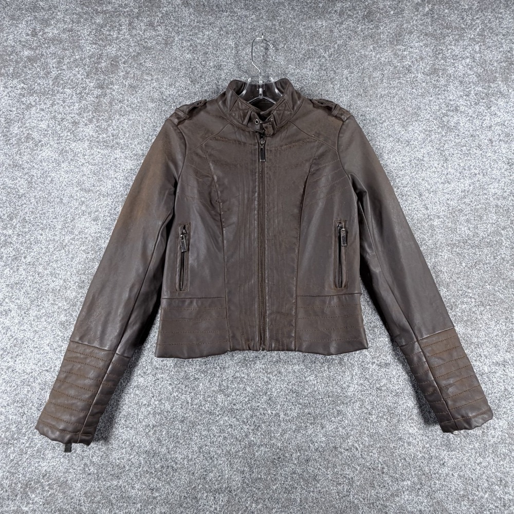 J2 Biker Jacket Womens XS Brown Leather Long Sleeve Full-Zip Cropped Outdoor